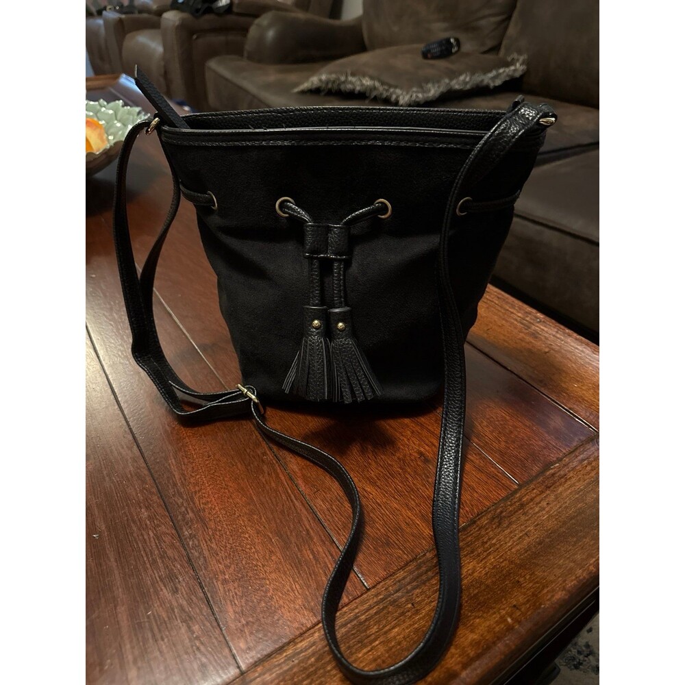 Black Faux Suede Purse--10" X 8" X 5"